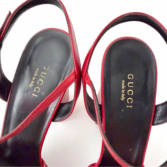 GUCCI | Red Leather Allie Knot Platform High Heels Sandals 39.5 - Picture 9 of 16